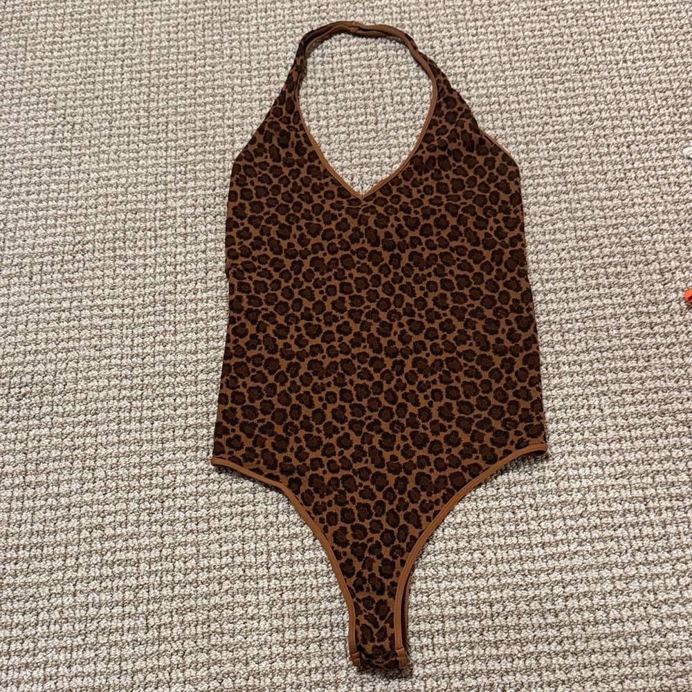 Leopard Print Halter Bodysuit